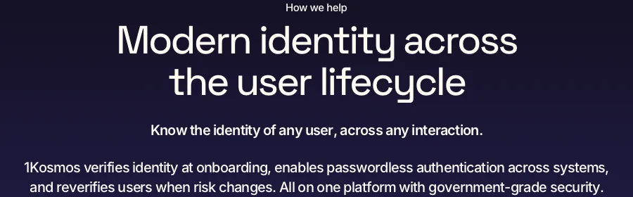 1Kosmos modern identity across user lifecycle – passwordless biometric MFA