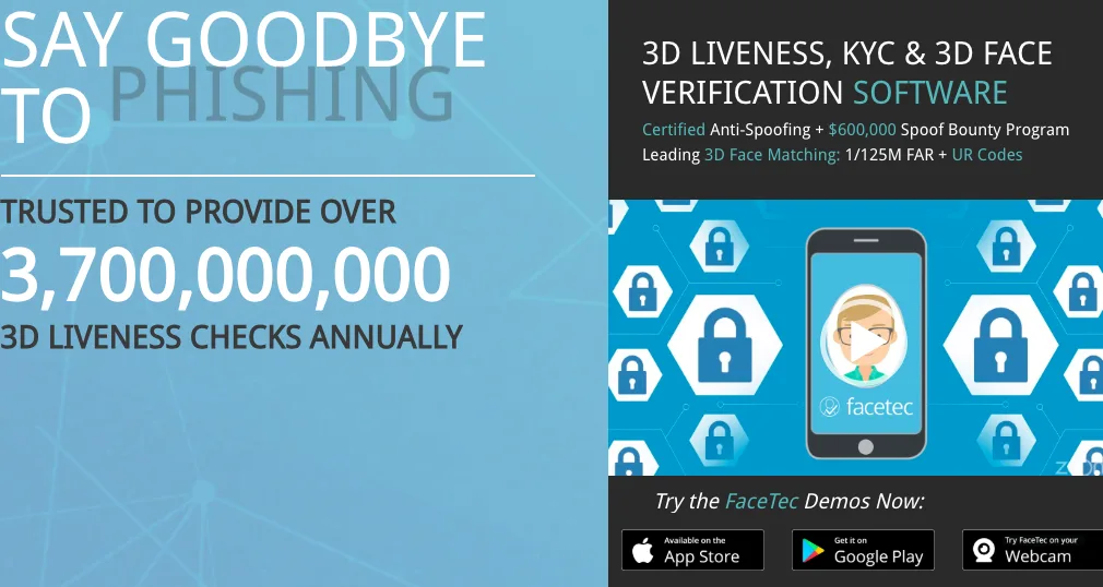FaceTec 3D face authentication platform homepage