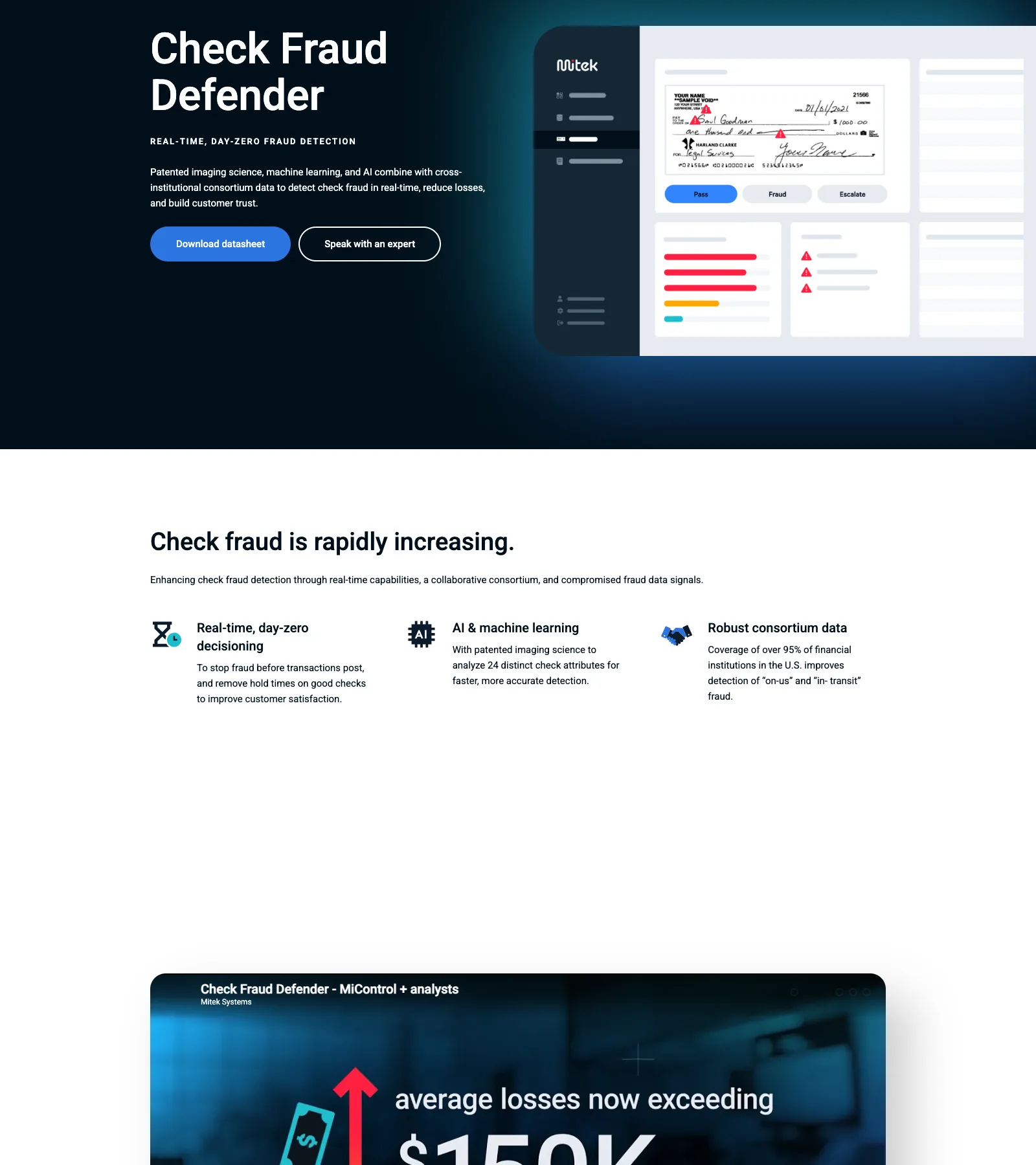 Mitek Check Fraud Defender used by US banks