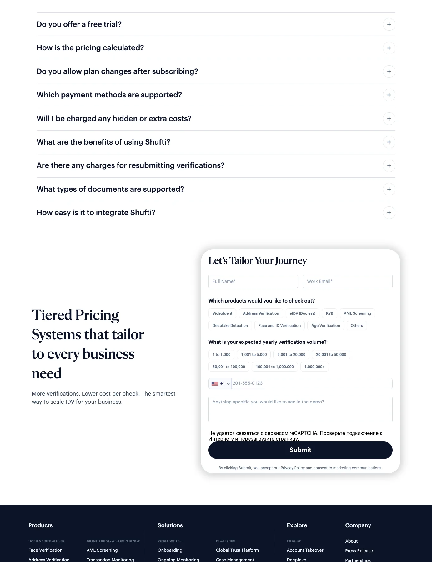Shufti Pro free starter tier and pay-as-you-go pricing